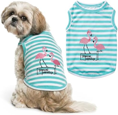 Parisian Pet Flamingo Dog Shirt – 100% Cotton Striped Shirts for Medium Dogs – Sleeveless Puppy Vest – Lightweight and Breathable Pet Apparel – Pullover Summer Dog Clothes - Stretchy T Shirts for Dogs