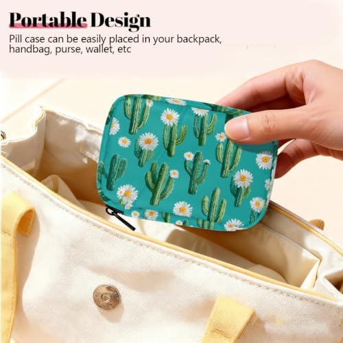 Travel Pill Organizer Cactus Daisy Flower Small Pill Case