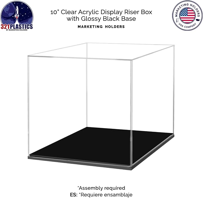 10" x 10" Clear Acrylic Display Box with Black Base Versatile Square Retail Product Riser or Merchandise Storage Bin by Marketing Holders