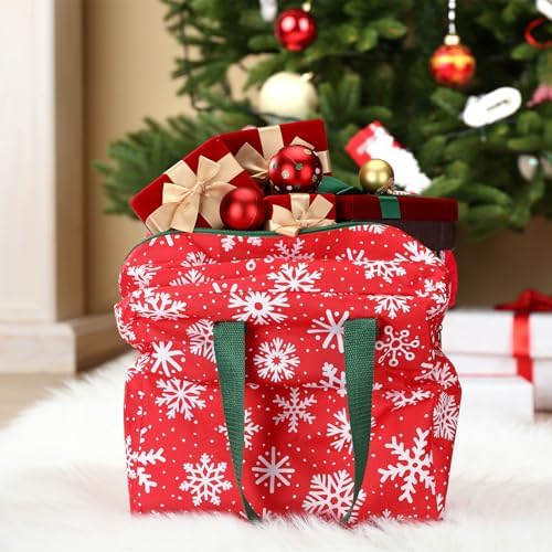 Kajaia 2 Pcs Christmas Ornament Storage 12 x 12 x 12 Inch Snowflake Holiday Accessories Bag Christmas Storage Containers Tear Proof Xmas Ornament Organizer with Handles Full Length Zipper (Red)