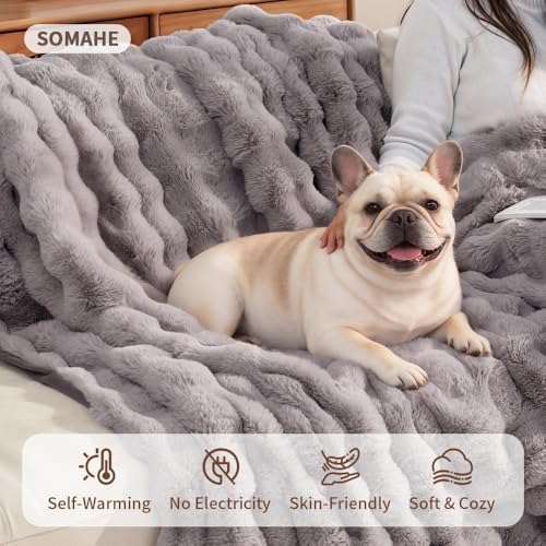 SOMAHE Soft Faux Fur Pet Blanket, Washable, Medium 28x22 Dark Gray