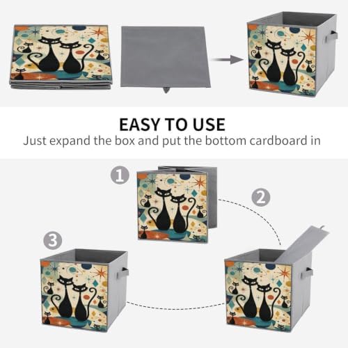 Black Cats Space Storage Bin with Handles, Oxford Fabric Foldable Storage Cube Organizer for Clothes, Towels, Bedroom, Living Room, Home Organization