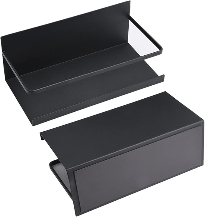 2pcs Magnetic Refrigerator Storage Rack, with Detachable Hooks for Kitchen Organization, Black