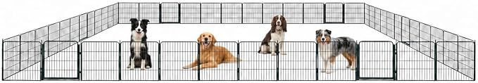 Outdoor Dog Playpen - 32 inch, 48 Panels for Small and Medium Size Dogs - Heavy Duty Metal Pet Fence with Black Anti-Rust Coating - Portable Exercise Play Pen for RV, Camping, and Yard