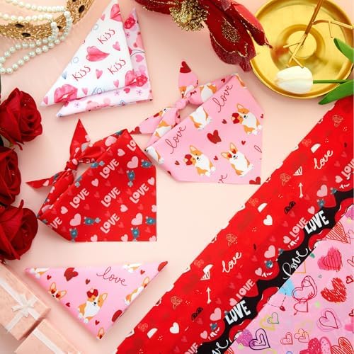 Abbylike 50 Pcs Valentines Day Dog Bandanas Bulk Red and Pink Bandanas for Dogs Triangle Kerchief Bibs Scarf for Pet Romantic Costume Photo Props Accessories Pet Shops Groomers (19.7 x 13.8 x 13.8)