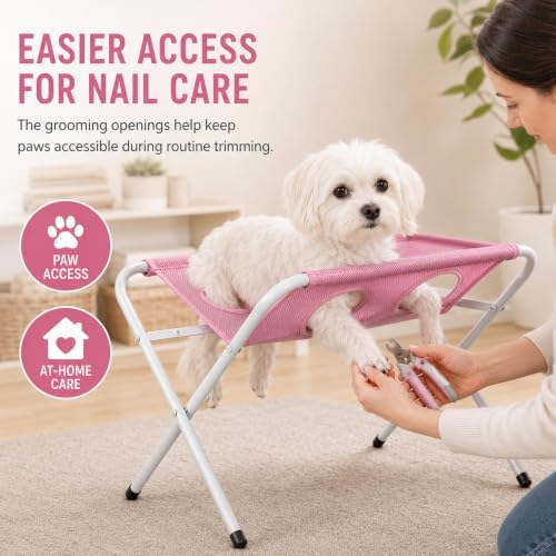 Portable Dog Grooming Table, Foldable Pet Grooming Hammock Stand (Black) | with Quick Dry Mesh Platform, Support Rectangular Wash Station for Small Dogs and Cats Nail Trimming,Bathing and Daily Care