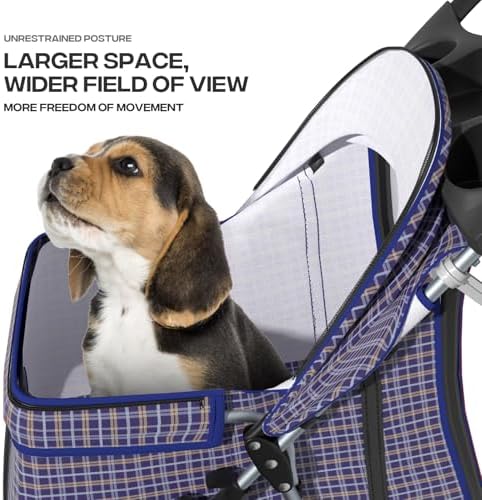 Foldable 3-Wheel Pet Stroller for Small/Medium Dogs & Cats, Plaid | Storage Basket & Cup Holder, Breathable Mesh Cover, Lightweight and Durable, for Small to Medium Pets, up to 33 lbs