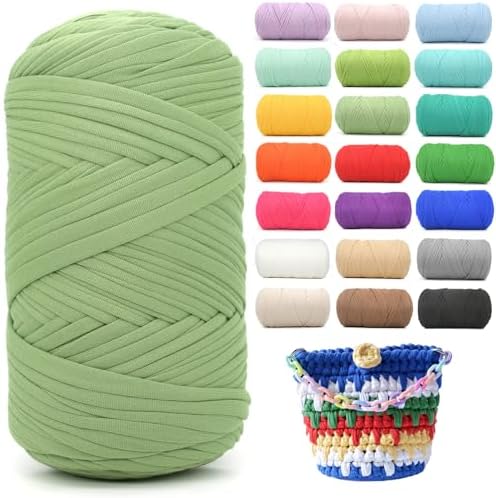 400g Tshirt Yarn for Crochet,Avocado Green T Shirt Soft Elastic Fabric Chunky Thick T-Shirt Crochet Yarn for Crocheting Knitting Beginner Hand Knitting for Bag/DIY Craft/Home Decor-Avocado Green