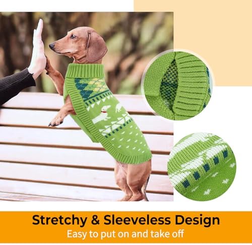 Lelepet Dachshund Sweater Turtleneck Dog Sweaters for Small Dogs (XS-XL) | Pullover Knitted Dog Coat,Cold Weather Dachshund Clothes,Fall/Winter Cozy Outfit for Wiener Dog,Stretchy Knitwear,Grass Green