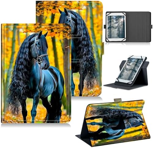 Universal Case for T-Mobile Revvl Tab 2 10.1" Model:9185W 2025/Revvl Tab 5G 10.36" 2023, 360 Degree Rotating Kickstand Protective Stand Shell Cover for 9"-10.5", Maple Leaf Black Horse
