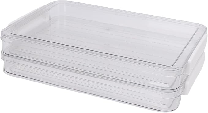 2Pcs Flat Plastic File Storage Bins, Sturdy PET Material with Non Slip Bottom and Transparent Lid, Stackable Document Organizer with Snap on for A4 Paper and Office Supplies