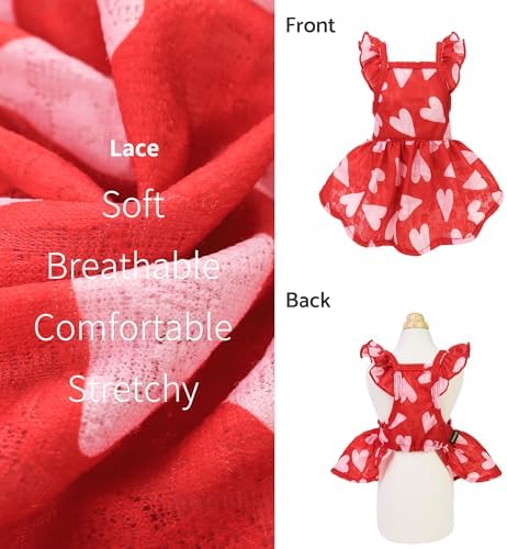 Fitwarm Valentine's Day Sweet Heart Dog Dress, Red & Pink, XXS