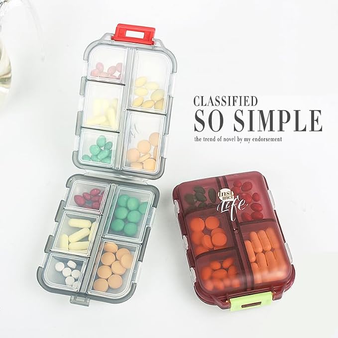Weekly Travel Pill Organizer Box, 10 Compartments Small Fold Case | Medicine Holder, Daily AM PM Morning Night Pocket Travel Capsule Dispenser for Vitamin, Fish Oil, Supplement, Tablet, Grey