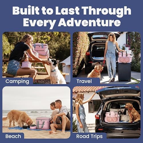Rubyloo Dog Travel Bag (Lt. Pink) & Dog Mom Water Bottle (Cream) Bundle