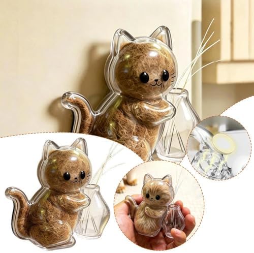 Cat Whisker Holder Fridge Magnet,Pet Hair Storage Capsule,Clear Cat-Shaped Pet Keepsake Box,Cats Hair Container FridgeMagnet,Refillable Cute Cats VaseMagnet,Cat Hairs CollectionBottle for PetsLovers