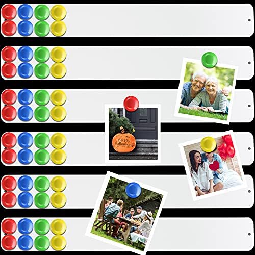 Outus 6 Pcs Magnetic Wall Strips 15" x 2", 48 Magnets, White | Metal display strips for notes, photos and memos; ideal for office, home, classroom and workspace.