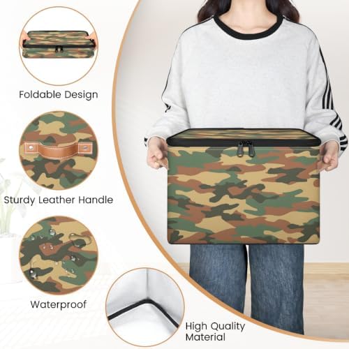 Green Camouflage Storage Box with Zipper Lid | Collapsible, Fabric, Storage Bin, Handle, Large, Closet Organizer, Containers, Bedroom, Home, Green Camo