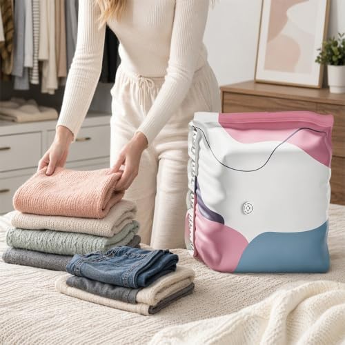 4pcs Travel Vacuum Bags Reusable No-Pump Vacuum Storage Bags (Medium Large) | 2pcs Vacuum Seal Bags Without Pump; Travel Space Saver Bags for Clothes, Bedding, Comforters; Reusable PET/PE; Double Zipper