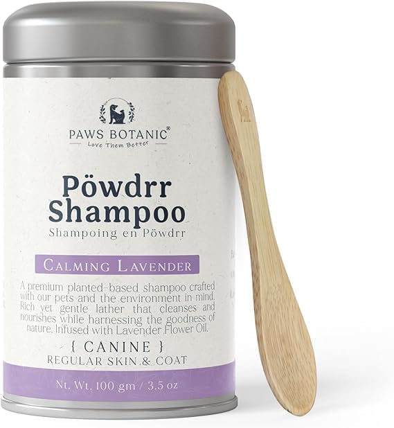 Water-Activated Dog Shampoo, Powder Shampoo for Dogs, Regular Skin & Coat, 3.5 oz with Bamboo Spoon (Calming Lavender)