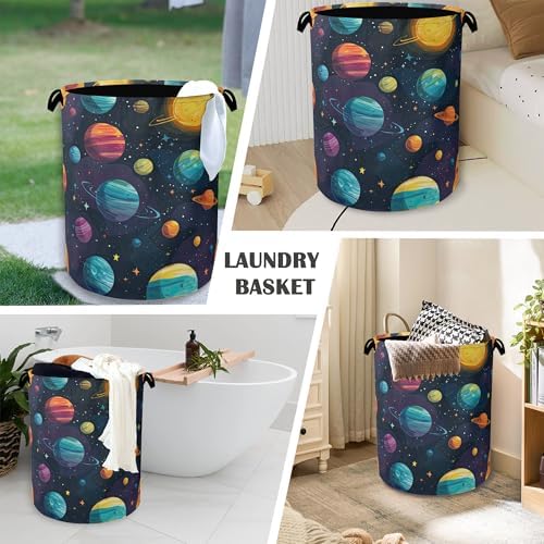 Celestial Planet Laundry Basket,Foldable with Handles Tote Bag Oxford Cloth for Bathroom Bedroom Dirty Clothes Storage Bucket 16" x 20.8"