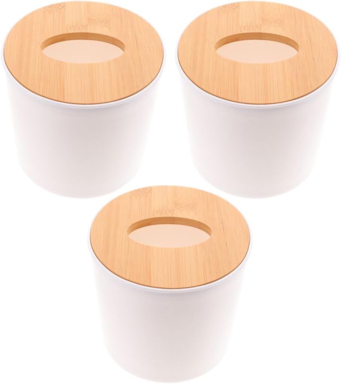 3pcs Lid Tissue Box Cover with Detachable Pet Storage Organizer | White Finish, Portable and Stable Design, for Vanity Dresser and Living Rooms