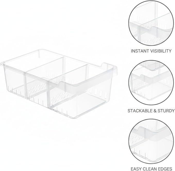 Clear PET Refrigerator Storage Bins - Stackable Produce Organizer for Fridge Drawers & Shelves, Durable Food Container (1 Pack)