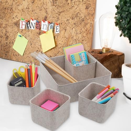 Welaxy 5pc Desk Drawer Organizers Storage Bin Closet Cabinet Box, Oatmeal