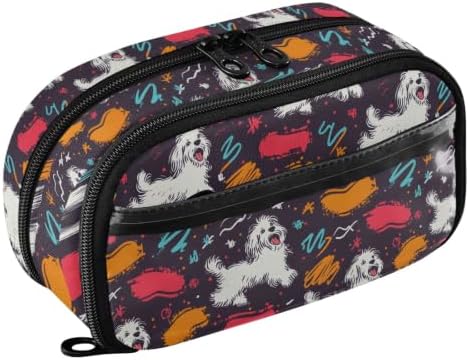 SUABO Pet Dog Graffiti Pencil Case Large Pen Box Holder | Large Capacity Pencil Pouch Stationery Bag with Compartments, Transparent PVC Layer, School Office Supplies for Kids Adults