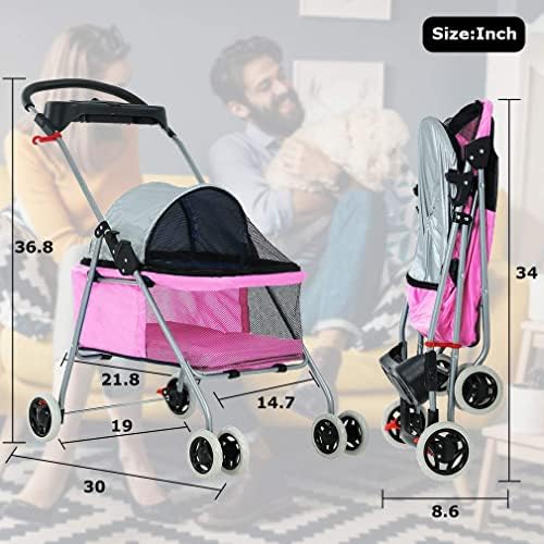 Stress Free Pet Stroller for Medium Small Dogs 4 Wheels Folding Portable Cat Dog with Cup Holders Removable Liner Easy to Carry(C)