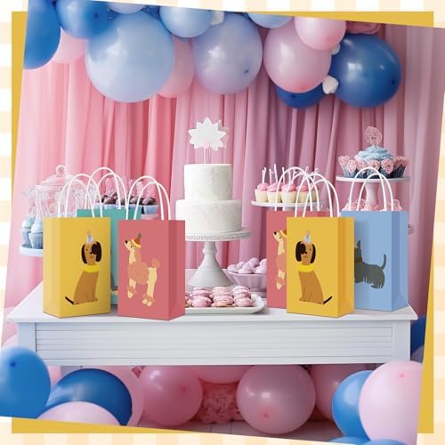 Trnayi 16 Pcs Pet Dog Themed Birthday Party Decorations Retro Puppy Party Favors Supplies 10.6 x 5.1x 3.1 Inches Cute Tote Bags Gift for Cookies Cupcakes Desserts Birthday Baby Shower Table Decor