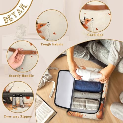 Fox Forest Animals Storage Bins with Zipper Lid Autumn Maple Foldable Fabric Organizer Box with Handles Rectangular Closet Clothes Organizer Containers