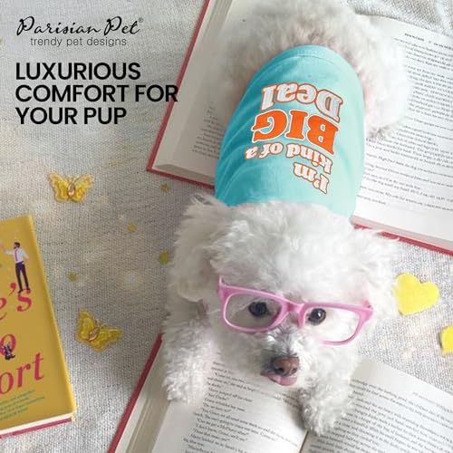 Parisian Pet Dog Shirt – 100% Cotton Shirts for Small Dogs – Sleeveless Big Deal Pet Vest – Lightweight and Breathable Dogs Apparel – Cute Summer Dog Clothes - Stretchy T Shirts for Pets