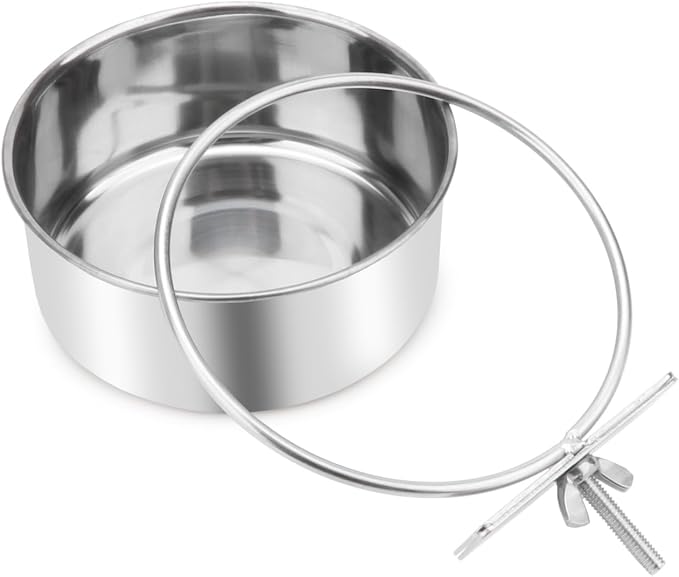 Wontee Pet Food Water Bowl Stainless Steel Feeding Cups Feeder, 2 Pcs, M | Rust-proof, securely mounted to prevent tipping, removable for easy refilling and cleaning, for dogs/cats/birds/rabbits