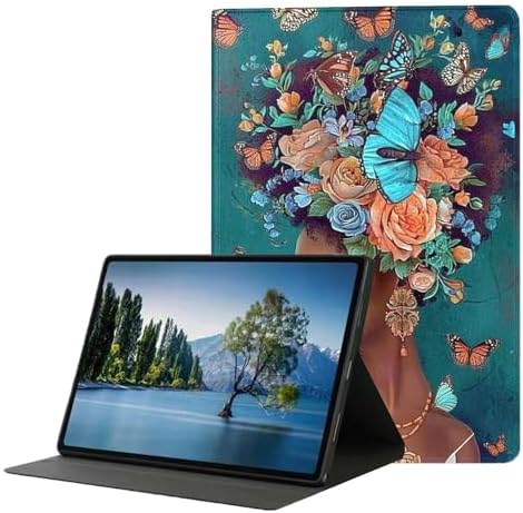 for Samsung Galaxy Tab A9 8.7 Inch 2023 (SM-X110/X115/X117) Tablet Case,Premium Leather Folio Stand Auto Wake/Sleep,Multiple Viewing Stand,Butterfly Flowers Sexy Black Girl