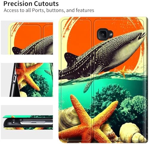 for Samsung Galaxy Tab A 10.1" 2016 SM-T580/T585/T587 Case | Slim Leather Smart Cover with Multi-Angle Anti-Slip Stand [Auto Wake/Sleep] Shell for Women Men - Whale Sunset Starfish