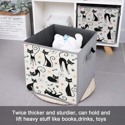 Black Cats And Stars Cartoon Storage Bin with Handles, Oxford Fabric Foldable Storage Cube Organizer for Clothes, Towels, Bedroom, Living Room, Home Organization