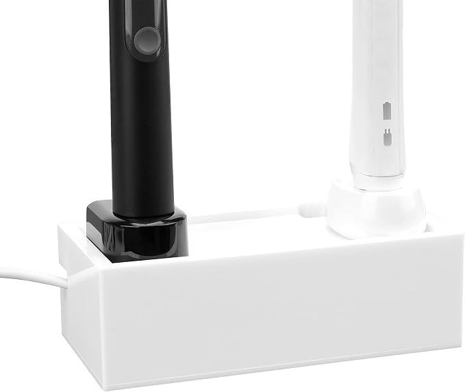 Linkidea Compact Bathroom Cable Organizer Box for Electric Toothbrush Chargers, Small Cord Hider Storage Case, Acrylic Countertop Wire Management (White)
