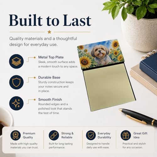 Caroline's Treasures Lhasa Apso in Sunflowers Watercolor Sticky Note Holder Refillable Dispenser Desk Accessory 3x3 Pad Gift