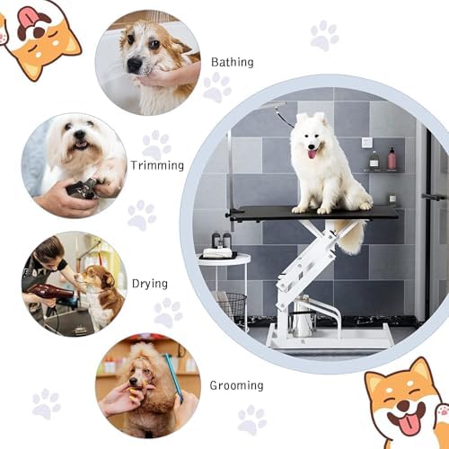 Hydraulic Pet Grooming Table, 42'' Durable Foldable Dog Grooming Table Suitable for Small Medium Large Dogs, Heavy-Duty Pet Grooming Table Drying Table with Adjustable Arms