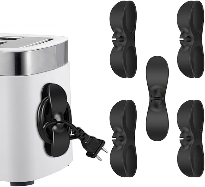 5 Pack Cord Organizer for Kitchen Appliances, Black | Silicone Adhesive, Wrap Wire Management, For Mixer, Blender, Coffee Maker, Pressure Cooker and Air Fryer