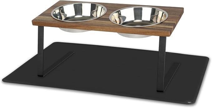 Aivituvin Elevated Dog Bowls, 15°Tilted Raised Cat Food Bowl, Walnut Wood Water Stand Feeder Set for Cats and Puppy, Pet Bowls with Anti Slip Mat(Medium)
