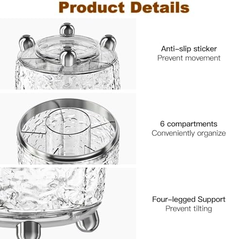 CHIRISEN 360 Rotating Makeup Brush Holder with Lid Dustproof Spinning Brush Storage for Bathroom Countertop, Cosmetic Tools Organizer with Cover for Vanity (Clear)