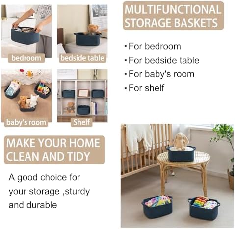 OIAHOMY 3 Pack Storage Baskets for Shelves Cotton Rope Storage Bins Blue | Woven Baskets for Storage Nursery Storage Basket with Handles Baskets for Organizing Small Baskets Gift Baskets Empty