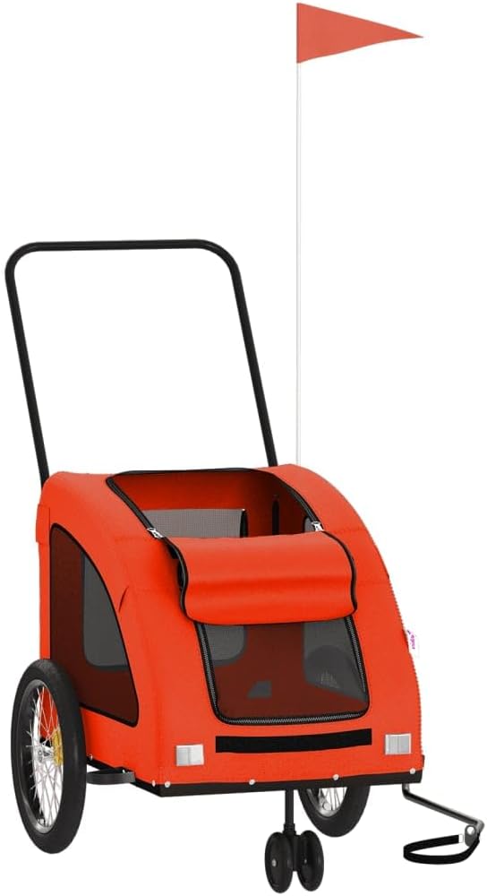 Pet Bike Trailer for Small Dogs, Foldable Bicycle Cargo Trailer with Iron Frame and Oxford Fabric, Includes Mesh Windows, Reflectors and Flag for Safety