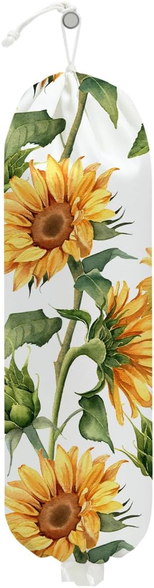 Sunflower Plastic Bag Holder for Kitchen Essentials, Wall Mount Grocery Bag Holder for Plastic Bags, Sunflower Reusable Shopping Bags Storage Dispenser for Home Kitchen Pantry, 22.5x9 Inch