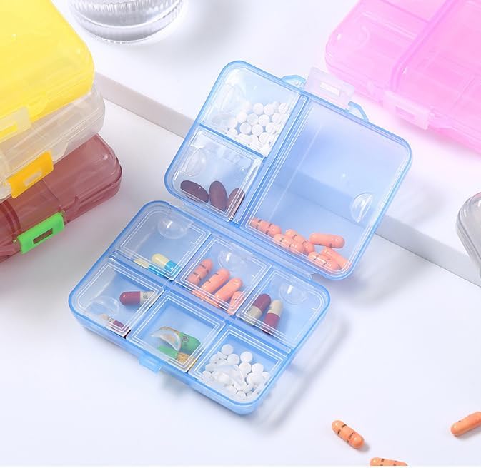 Travel Medicine Pill Organizer, AM PM Daily Pill Box Purse Pocket | Weekly Medication Reminder Planner, Cute Pill Holder Container Portable Compact Vitamin Supplement Capsule Dispenser, Blue