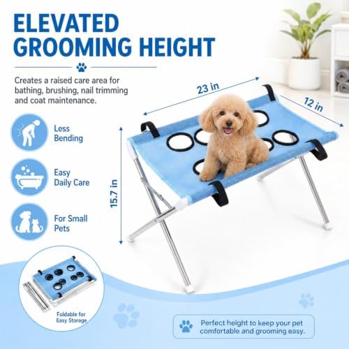 Sylphix 2-in-1 Foldable Pet Grooming Bed,Pet Grooming Bath Stand，Black | Foldable Pet Bathing Stand With Quick Dry Mesh Table, Secure Support Strap For Nail Trimming,Bathing,Haircuts & Pet Care