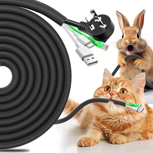 AIERSA Cord Protectors from Pets No Chew,13FT 1/2" Wire Protector for Cats,Rabbits,Dogs, Braided Cord Cover,Cable Sleeves for Cord Management and Pet Protection Black