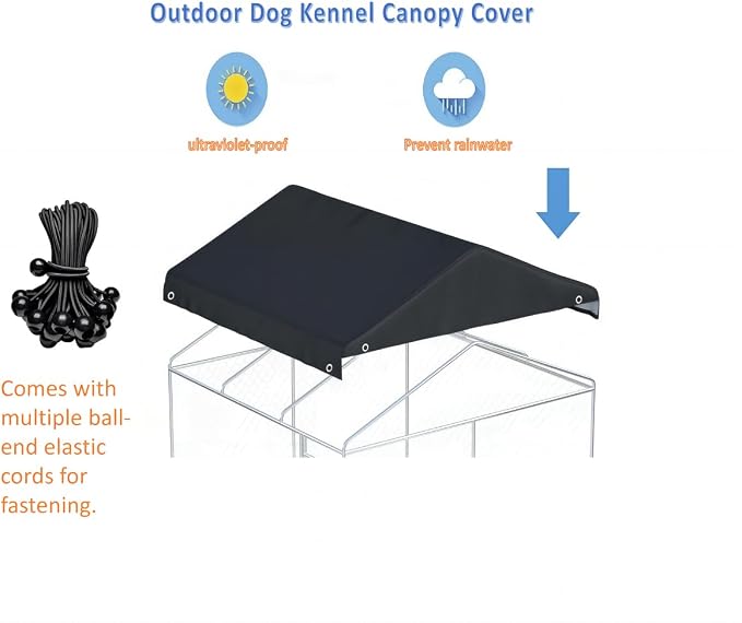 Outdoor Dog Kennel Replacement Cover, 4.2x4ft, Black | 600D Heavy Duty, Waterproof, UV Resistant, Bonded Ball Elastic Rope (Top Cover Included Only)