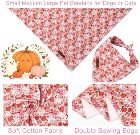 Halloween Dog Bandana,Pumpkin Triangle Bid Scarf with Pink Pumpkin & Ghost Pattern, Cotton Pet Kerchief for Girl Female Dogs or Cats, Cute Puppy Bandana Fancy for Dogs